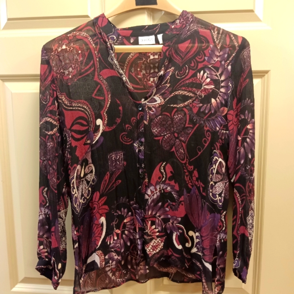 Chico's Garnet/Purple Paisley Silk Blouse- size 1 (8/10)